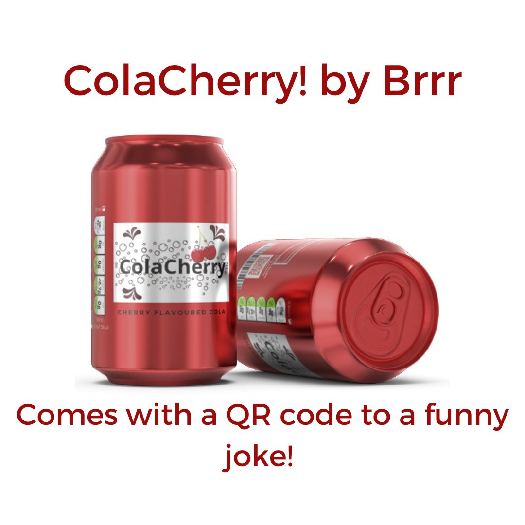 Brrr_official's tweet photo. "ColaCherry" anyone?! It's only £4.00 and it also coms with a QR code to funny joke! "ColaCherry" is available to buy on the Brrr website! Link in bio. "ColaCherry" is sold in packs of 12. #softdrinks #cherrycola #healthysoftdrinks #Brrr🍒🥤 https://t.co/2ry0oo9tV3