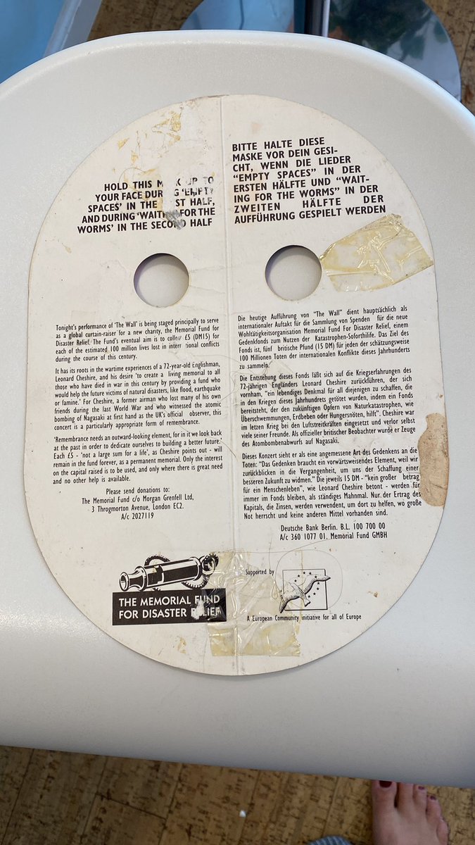 I was working in Germany this summer after the Wall fell. Concert gave out these masks to put on during “Empty Spaces” Memorial Fund goal to help future victims of wars, famine, disasters. #onceinalifetime <a href="/rogerwaters/">Roger Waters ✊</a>