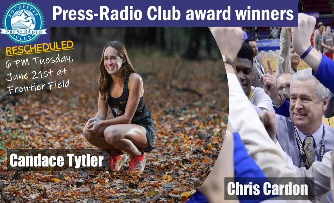 HAPPENING TONIGHT! 

Newly graduated Candace Tytler & basketball coach Chris Cardon receive Rochester Press-Radio Club awards in a 6:30 PM Celebration of Champions. The @RocRedWings
 play the Syracuse Mets! https://t.co/DN7UiANdYE