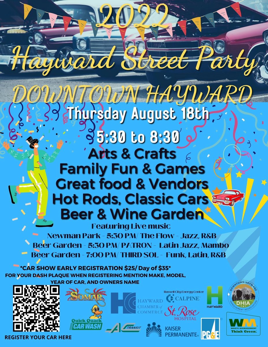 For registration:
- Scan QR code in the bottom left hand corner.
-Vehicle registration is $25 to the Hayward Chamber of Commerce PayPal.
-In the payment description list the make, model and year of the car along with the car owners name
#carshow #downtowncarshow #classiccars