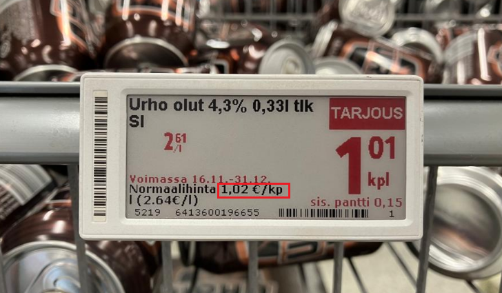 jarvinen79's tweet photo. On Citymarketin kauppias laittanut oluen oikein tarjoukseen! Ainut syy on se että saa tuon TARJOUS tekstin tuohon isolla. #sentintarjous #tarjous #kauppiashoitaahomman #citymarket #keljo #jyväskylä #VMP #putin #hinnatnouseejalaskee https://t.co/5G2fBte2Ty