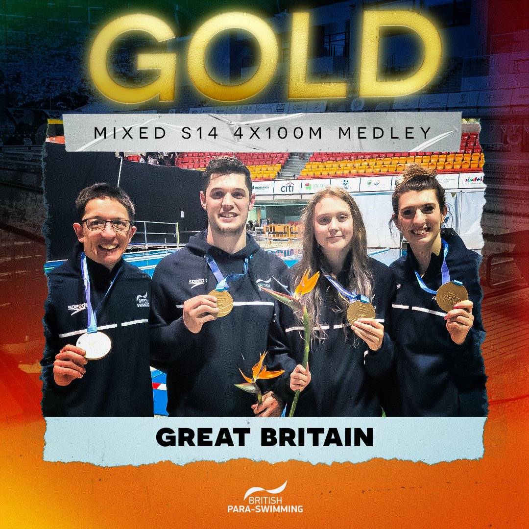 Aquatics_GB's tweet photo. The most sensational of races! 🥇🥳

@BethanyFirth2 anchors home the great work of @MaskillPoppy, Scott Quin and @ReeceyDunn to triumph by 0.01 of a second in the Mixed S14 4x50m Medley Relay  #Madeira2022 https://t.co/emEd8z6Vuv