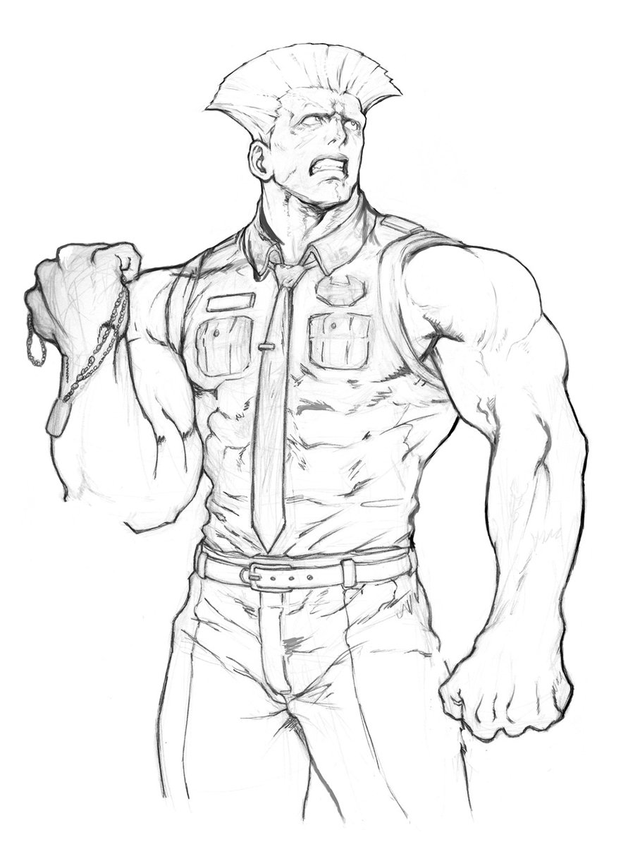*After Kinu Nishimura.* I redrew some of Kinu's CVS2 work in SF5 redesign. I always loved SF5 Guile. Can't wait to do 6's 