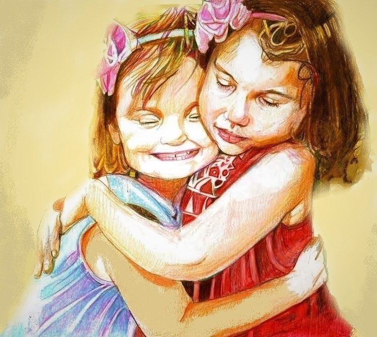 TaliaHudgins's tweet photo. #colour_collective. #PortlandOrange &amp; #AliceBlue plus other colors to show hugging best friends on this last day of my kids' elementary school.

#kidlitart #adobefresco https://t.co/CI6Fu7Qlx9
