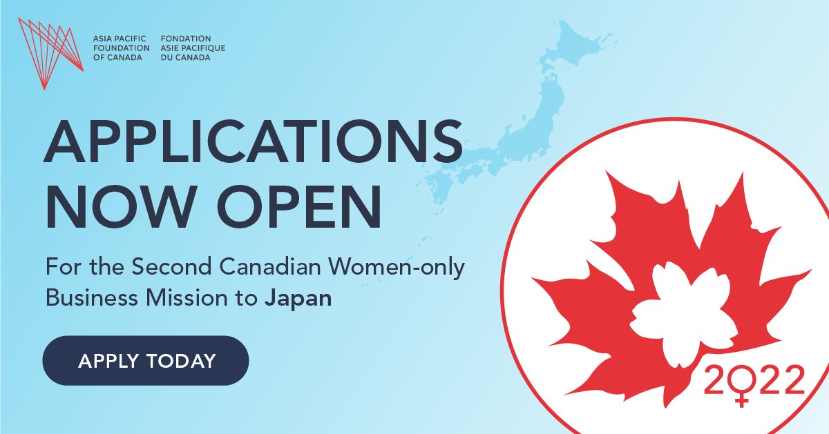 AsiaPacificFdn's tweet photo. #WomenTradeMission | 📣 We’re delighted to announce that applications are now open for our upcoming Canadian Women-only Business Mission to #Japan! Happening in December, this mission will focus on #cleantech and #healthcare.

Apply to become a delegate: https://t.co/yxIo6KJjpD https://t.co/7KGedz0lla