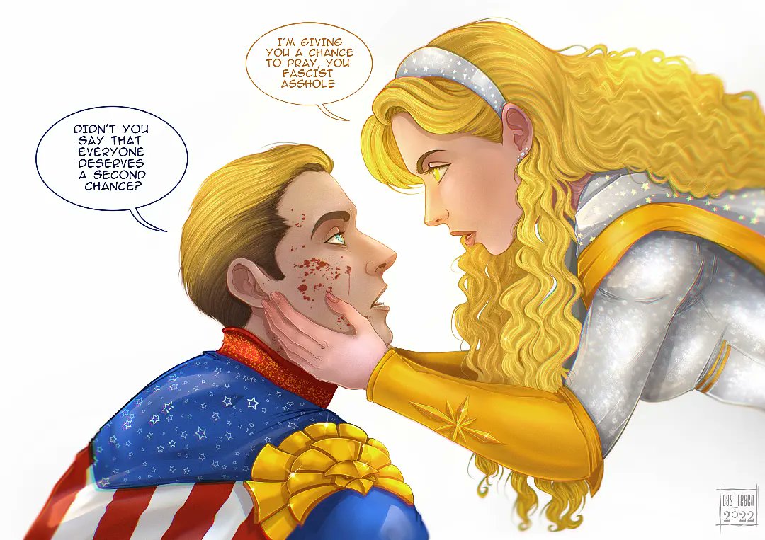 DasLeben20's tweet photo. AU, in which the Homelander was deprived of abilities. Now Starlight is eager to get even and burn out his eyes ✨

#homelight #TheBoys #TheBoysTV #art #fanart https://t.co/iCLxMCbV7X