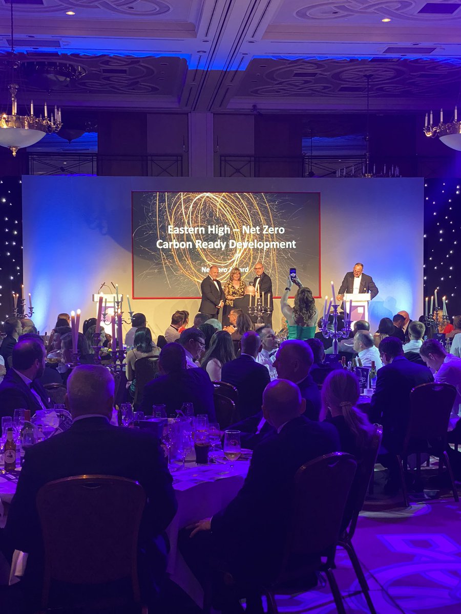 There are two highly commended for the Net Zero Award, a very tough category to judge! The 1st is Eastern High - Net Zero Carbon Ready Development, congratulations to <a href="/WatesGroup/">Wates Group</a> <a href="/cardiffcouncil/">Cardiff Council</a> @Sero_group <a href="/PDArchitects/">Powell Dobson</a> <a href="/McCannMEP/">McCann and Partners</a> <a href="/TirCollective/">Tir Collective</a> <a href="/quadconsultancy/">Quad Consultancy</a> #CEWAwards2022