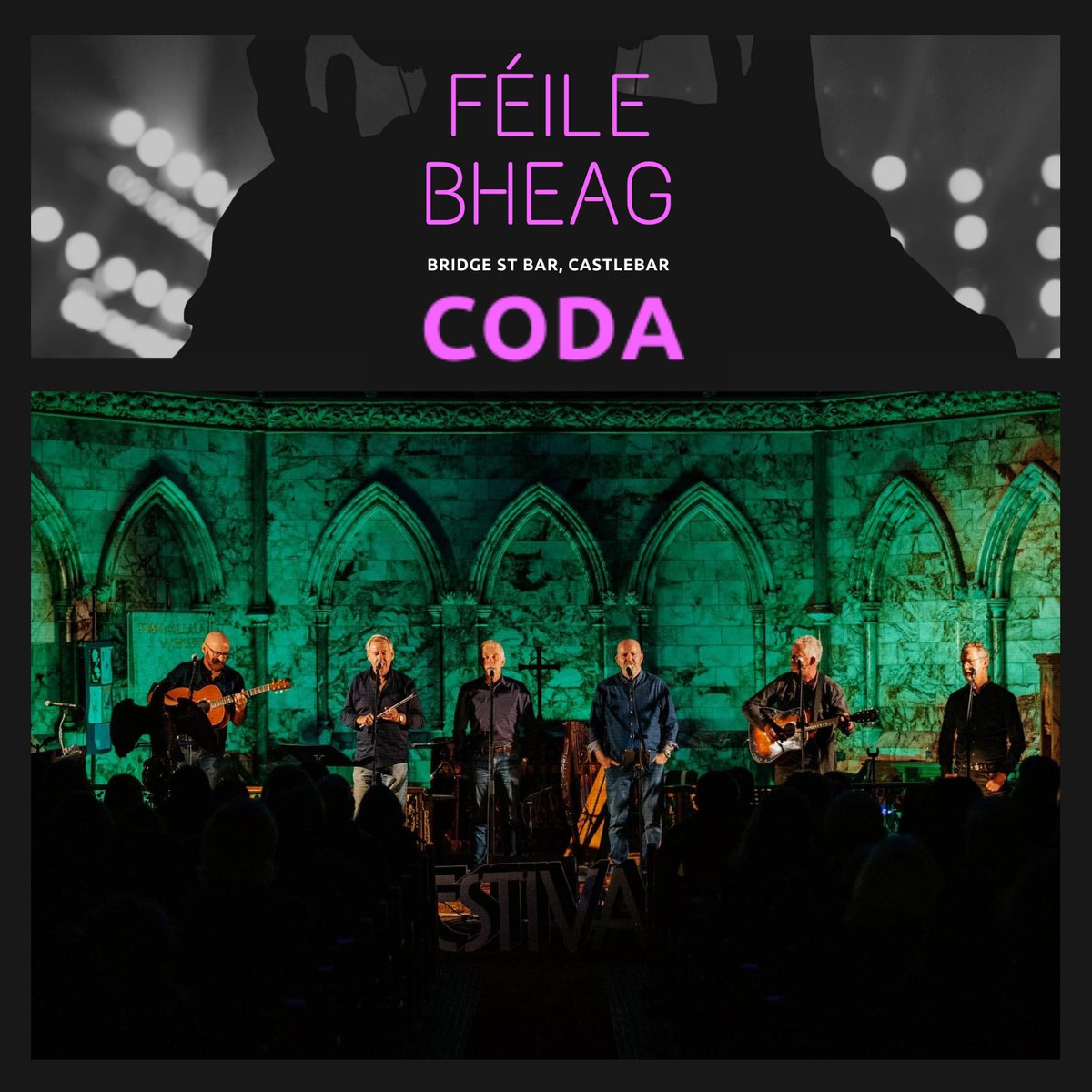 mayopalooza's tweet photo. Tuesday 28th June 
Coda 

And Doherty, Doocey, O'Dowd &amp; Kelly

Upstairs in Bridge St Bar, Castlebar
8pm Free Event 

Local Live Performance Programming Scheme is funded by the Department of Tourism, Culture, Arts, Gaeltacht, Sport and Media and administered by Mayo County Council https://t.co/LxemtqAl16