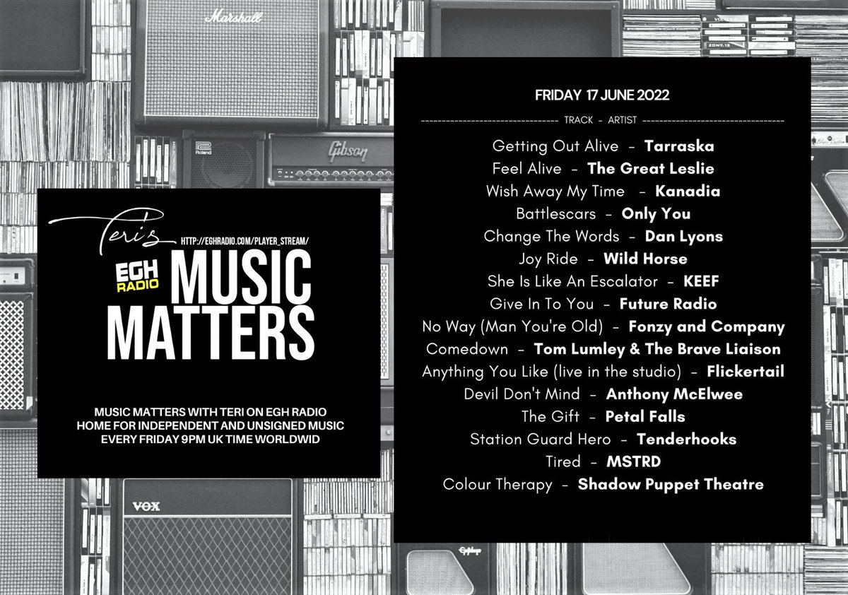 MusicMatters_T's tweet photo. #TuneIn @EGHRadio now!
#ListenHere ⇨ https://t.co/oUmVSiKfda
#NowPlaying on Teri's #MusicMatters
the great new music from-
@fonzyandcompany
@TomLumleyMusic
#Flickertail
@anthonymcelwee
@FallsPetal
@tenderhooks4u
#MSTRD
@Sptband
#NewMusicAlert #PlayItLoud #MusicFriday https://t.co/Y8iQUEXw4y
