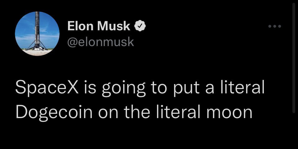 Investments_CEO's tweet photo. RETWEET If you’re excited about @SpaceX putting a literal #Dogecoin on the moon! 👏 🌙 🚀 https://t.co/2maBJq1bh3