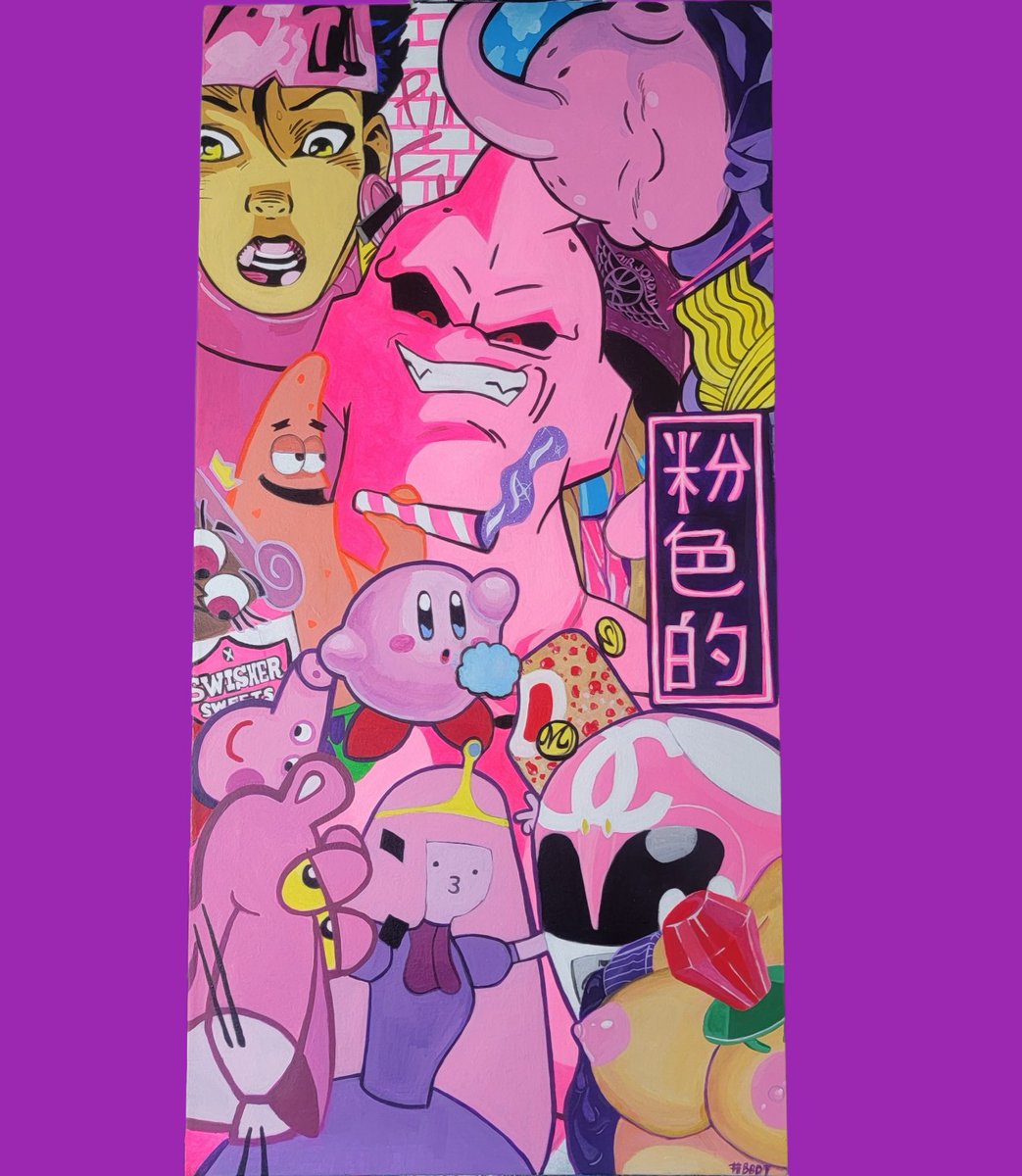 Bigbusinessart's tweet photo. "P!nk Sh!t" 

Finally finished this 1 2day. Proud of this 1. 💯💯💯 #art #bbdt #anime #xmen #dbz #pink #painting #SpongeBob #stoner #kirby #PowerRangers #princessbubblegum #buu #noodles #jubilee https://t.co/PGp6oD48uV