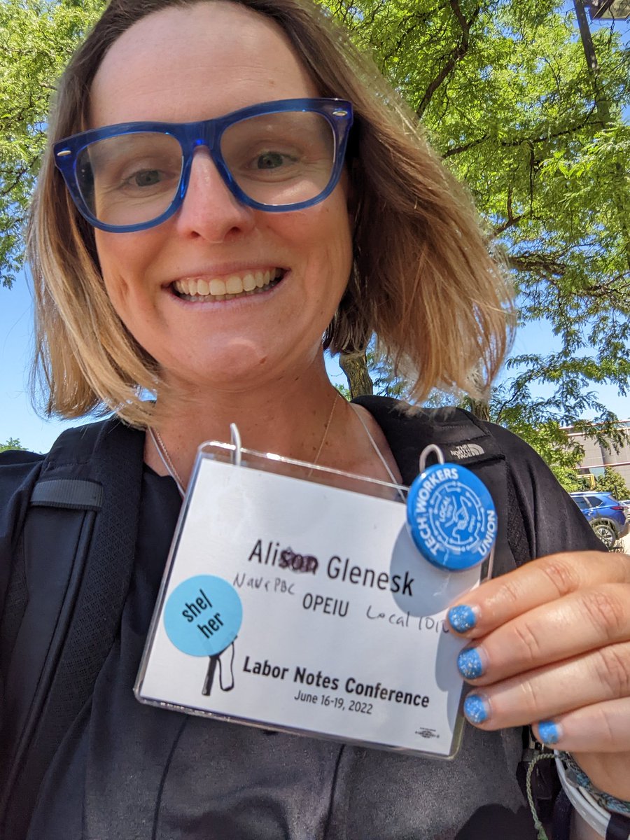 aliglenesk's tweet image. Worker power is people power! Proud to represent @Nava_United and @techunion1010 at Labor Notes. Icing on the cake that my nails match my glasses and button💙🤣💙
#LaborNotes