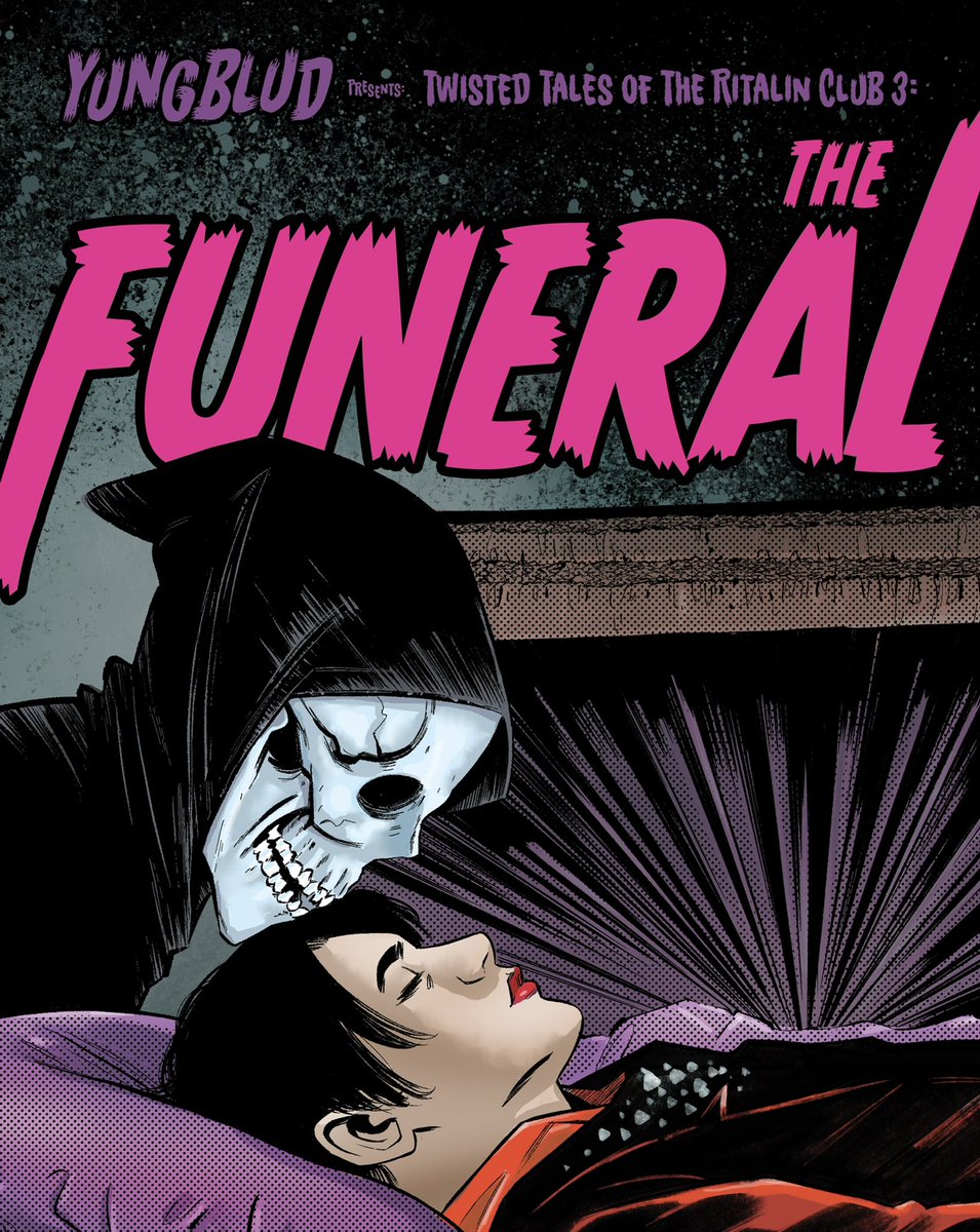 yungblud's tweet image. so fookin excited to announce that my third comic is coming.”the twisted tales of the ritalin club - the funeral” is coming october 31st!! i can’t wait for you to fall into this world with me again and see where the story goes. it gets pretty spooky🖤☠️🖤
yungbludcomic.com/thefuneral