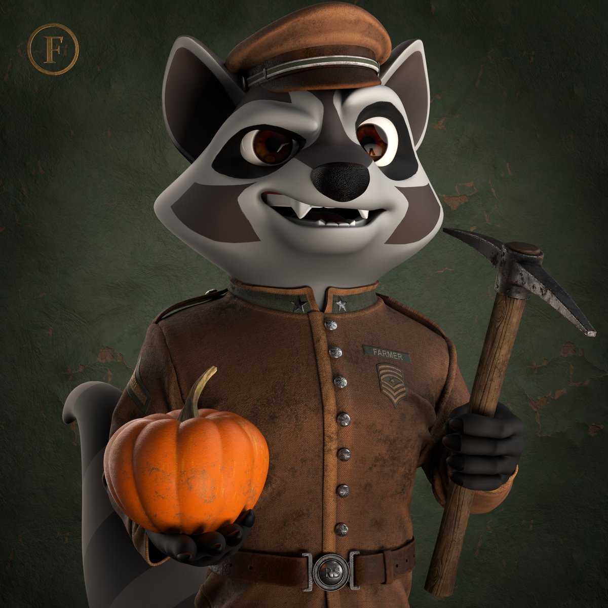 RaccoonSyndicat's tweet photo. Happy to share one of our stylish Hunters sporting suspenders, a bottle of rum and some coin! Also meet a Farmer - this time holding a pickaxe and pumpkin! 

To win 1 of 20 WL spots:
1. Follow @RaccoonSyndicat
2. Like + Retweet this tweet
3. Join https://t.co/qb27QLkKVx https://t.co/HmyiMCex9Z