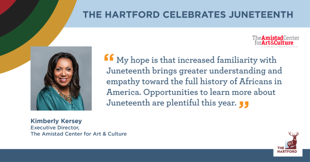 FinServFem's tweet photo. The Hartford &amp; long-time partner The Amistad Center for Art &amp; Culture are celebrating the Spirit of Juneteenth. Kimberly Kersey shares her recommendation for those who want to learn more. https://t.co/ovPZs7CVYg #iwork4thehartford https://t.co/1lMrYvBi3i https://t.co/SPiyzEdcpP