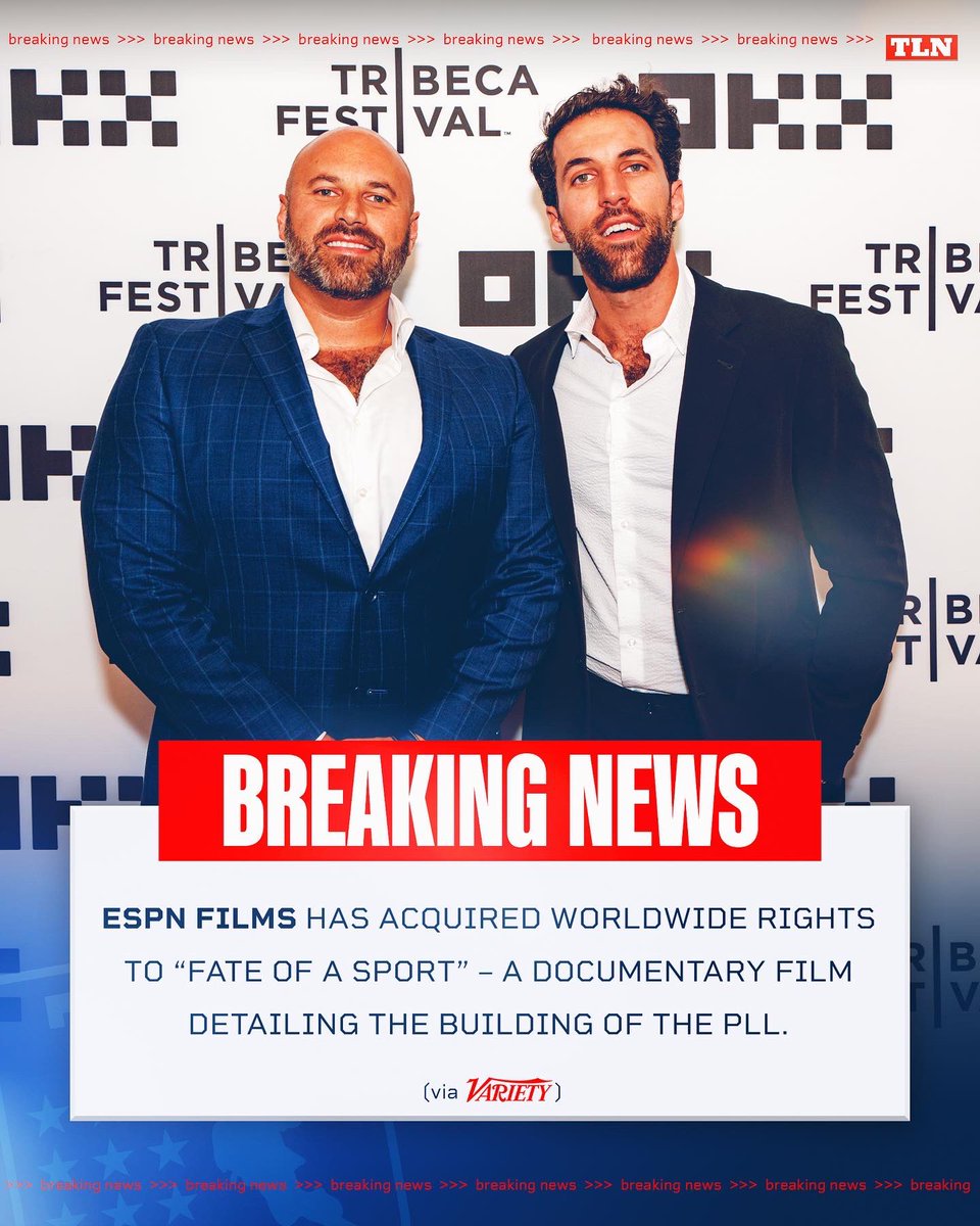 🚨 BREAKING NEWS 🚨

@ESPN Films has acquired the rights to “Fate of a Sport” — a documentary detailing <a href="/PaulRabil/">Paul Rabil</a> and <a href="/MichaelRabil/">MR</a>’s build of <a href="/PremierLacrosse/">Premier Lacrosse League</a>

(first reported by <a href="/Variety/">Variety</a>)