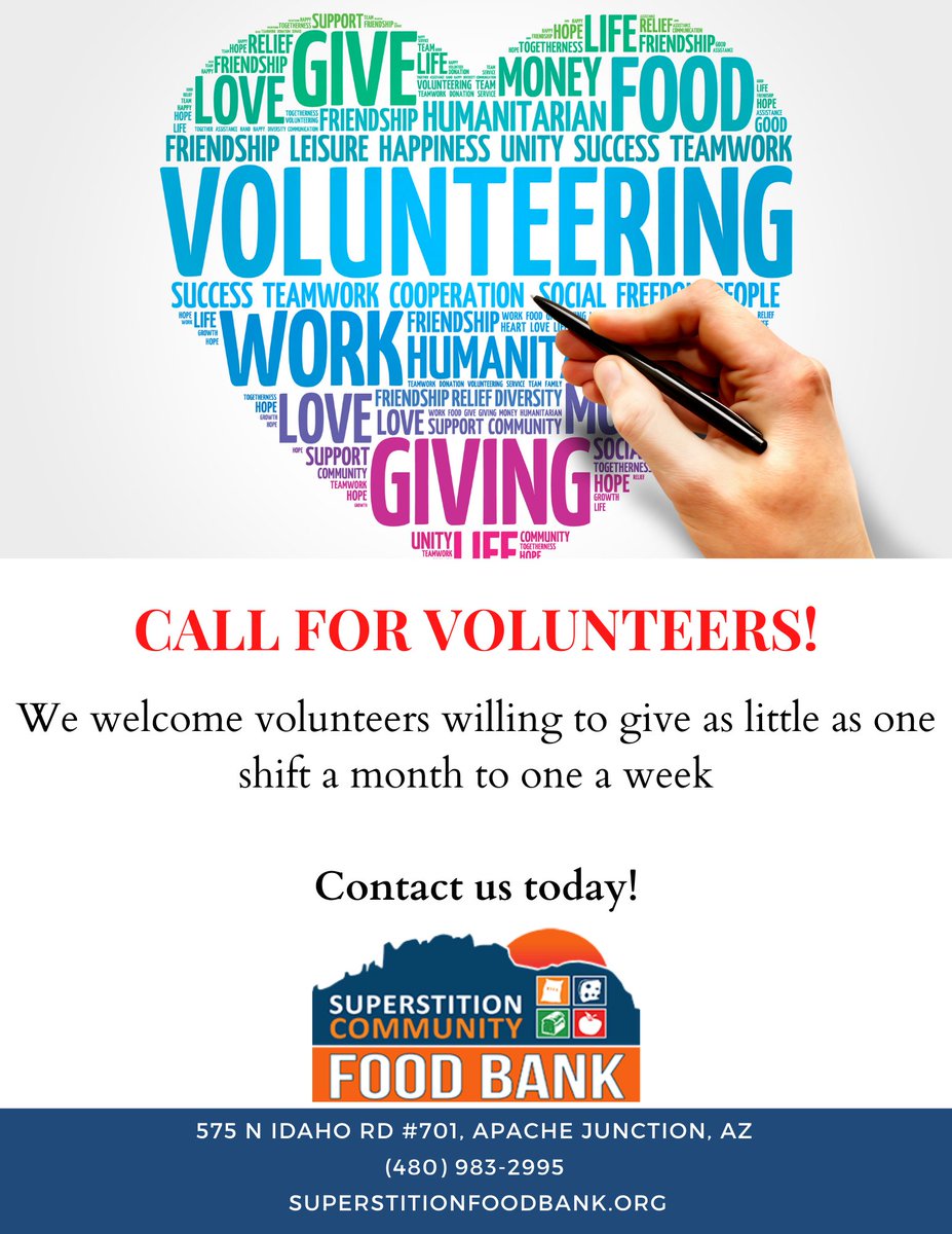 Calling all volunteers!  superstitionfoodbank.org/volunteer/