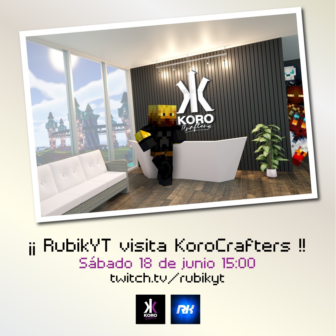 KoroCrafters's tweet image. Mañana @RubikYT_ viene a visitarnos a @KoroCrafters !!! Parece que @edhus78 , @2_pro_fezor y @thewicked365 andan un poco nerviosos por la visita. ¡Os esperamos a las 15:00 en el canal de Twitch de Rubik!
#Minecraft #Tour #SMP