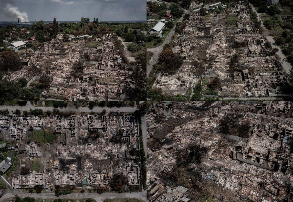 WarsArchives's tweet photo. Privolye, Luhansk region.
What does "scorched earth" mean?

Russian soldiers destroyed a beautiful city near the Seversky Donets River.

#Ukraine #Russia https://t.co/tOmkwPzNIr