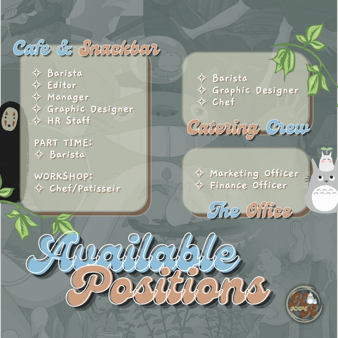 ⠀

      HOWL HAS SOMETHING TO SAY❗
 
Kafenio Agape is back! We're looking for staffs who 
will help us to build a dreamy sanctuary. For those 
who are willing  to  be  part   of  our  family,  kindly   
check  the media for the list of  positions that  are
available.

    ⠀