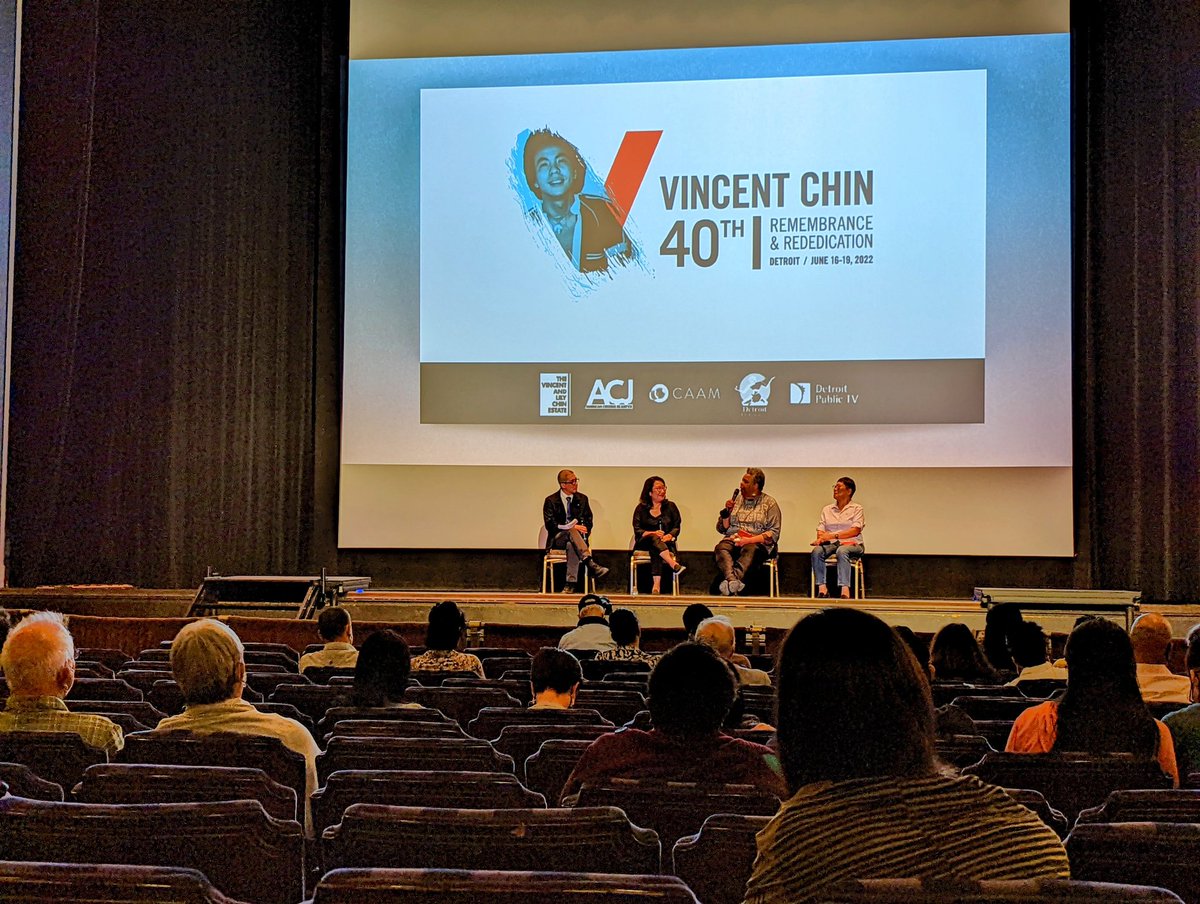 OneDetroit_PBS's tweet photo. "The thing that always strikes me about the life this film has had... is really the fact that it's still relevant today. It's so sad,"  @detroitpublictv's former producer @filmanderson says about "Who Killed Vincent Chin?"

@CAAM's Don Young moderates. #VincentChin40 https://t.co/3WpaBS2rfS
