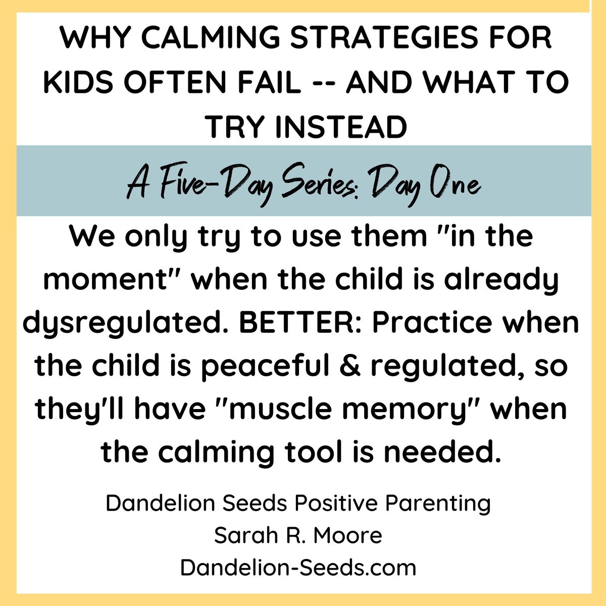 DandelionSeeds5's tweet photo. Practice calming strategies when the child is calm and peaceful, and you won't be struggling to teach when they're already dysregulated (which rarely ends well). #parenting #parentingtips #consciousparenting #calmingtools https://t.co/VkPceePy99