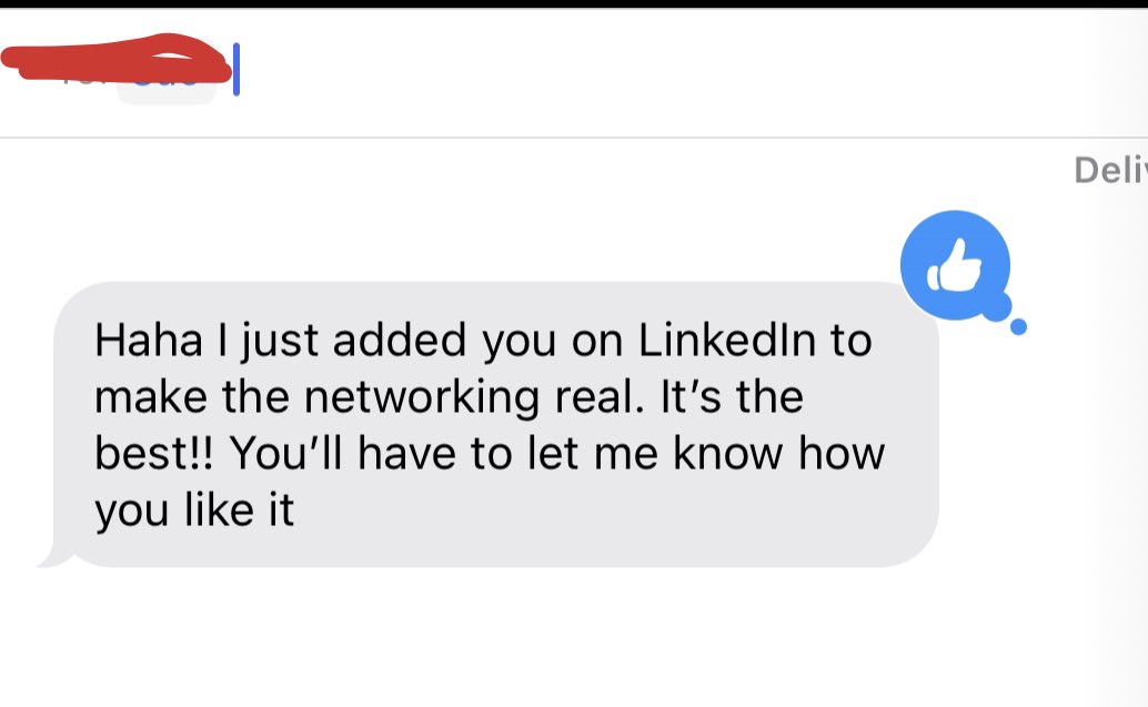 Wetula's tweet photo. One time I went on a date with a girl and it didn’t work out but after she added me on linkedin and said she’d help get me a job if I ever needed one.

Never stop Networking! 😤 https://t.co/2WOCcsSKAR