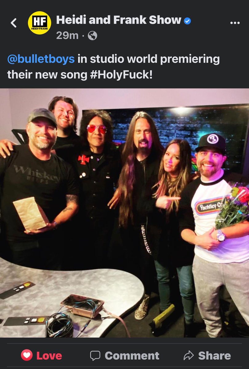 Big Huge TY!!! & LOVE To @heidiandfrank_ @955KLOS For inviting us @TheBulletBoys on to Debute our Brand New Single 'HOLY F$CK' Today!!! Ty for always being soo supportive of Me & @TheBulletBoys Love u so hard!!! XO Mt❤💯🏴‍☠️🖤🥳🎶🎯👏🏾🔥⭕❌ #HOLYFUCK