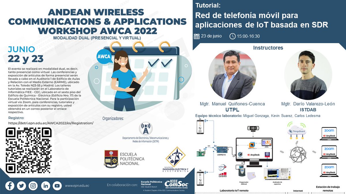 mfquinonez's tweet photo. Cordialmente invitados al  AWCA 2022. Organizado por el #DETRI de la #EPN. Donde participaremos junto a Darío Valarezo (#ISTDAB) con el tutorial “Red de telefonía móvil para aplicaciones de IoT basada en SDR”.https://t.co/OL6PqKqSMS
#telecomunicacionesutpl #LABSDR #YAKOTT https://t.co/Or5xPqp3zV