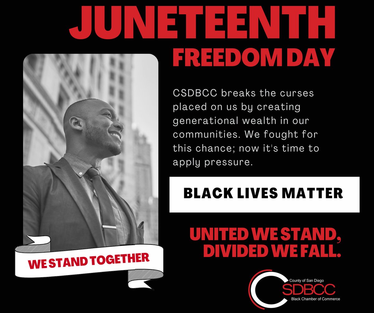 CSDBlackChamber's tweet photo. Happy Juneteenth Weekend!
#sdblackchamber #sdblackchamberevents #sdblackcchambernetworking #networknetworth #supportblackbusiness #blackbusinesscommunity https://t.co/Vk2CKP3g3m