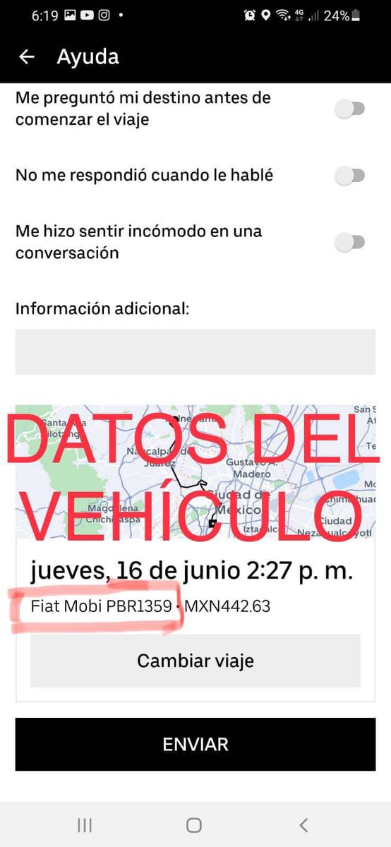 pamm_ro's tweet photo. Hago una denunciar de un chofer de @Uber_MEX quien se robó el paquete que se envió. Se reportó en plataforma, pero el soporte solo es a través de un Bot. #DenunciaCiudadana #QuejaCiudadana #uber #robo #hoypormimañanaporti #HagamosQueSuceda @Uber_Support #AyudanosACompartir https://t.co/P5Lzu0EcOm
