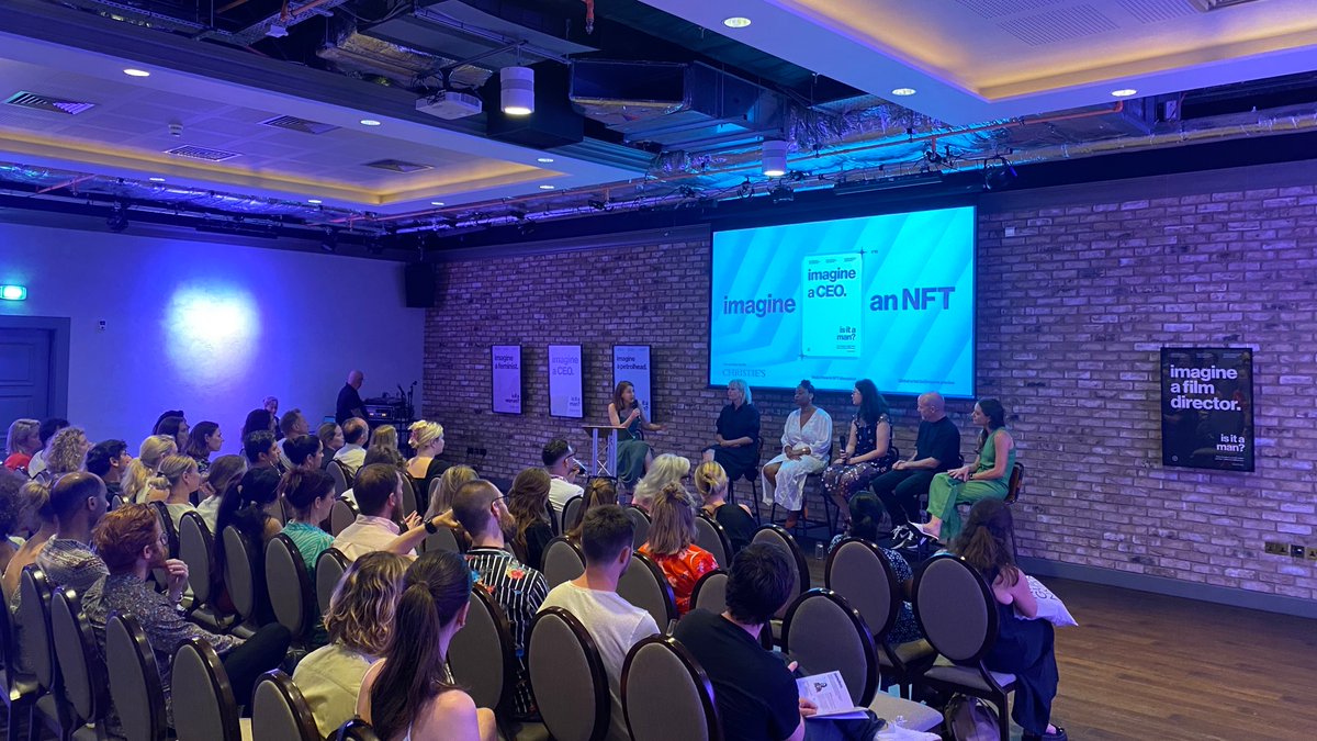 PowerOfWomenArt's tweet photo. Thank you @CPB_LDN for hosting an incredible charity auction for the original #ImagineCampaign posters &amp; for inviting @PowerOfWomenNFT to speak on such a wonderful panel. This is #Web3 at its best. ✨ https://t.co/jGdRhWu0vJ