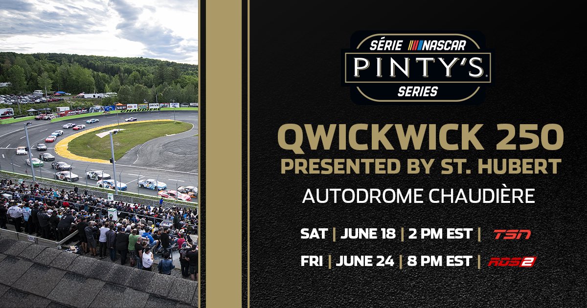 Watch the <a href="/QwickWick/">Qwick Wick Fire Starter</a> 250 from <a href="/AutChaudiere/">Autodrome Chaudiere</a> @NASCARPintys Saturday 2:00pM prior to F1 qualifying <a href="/NASCARonTSN/">NASCAR on TSN</a>