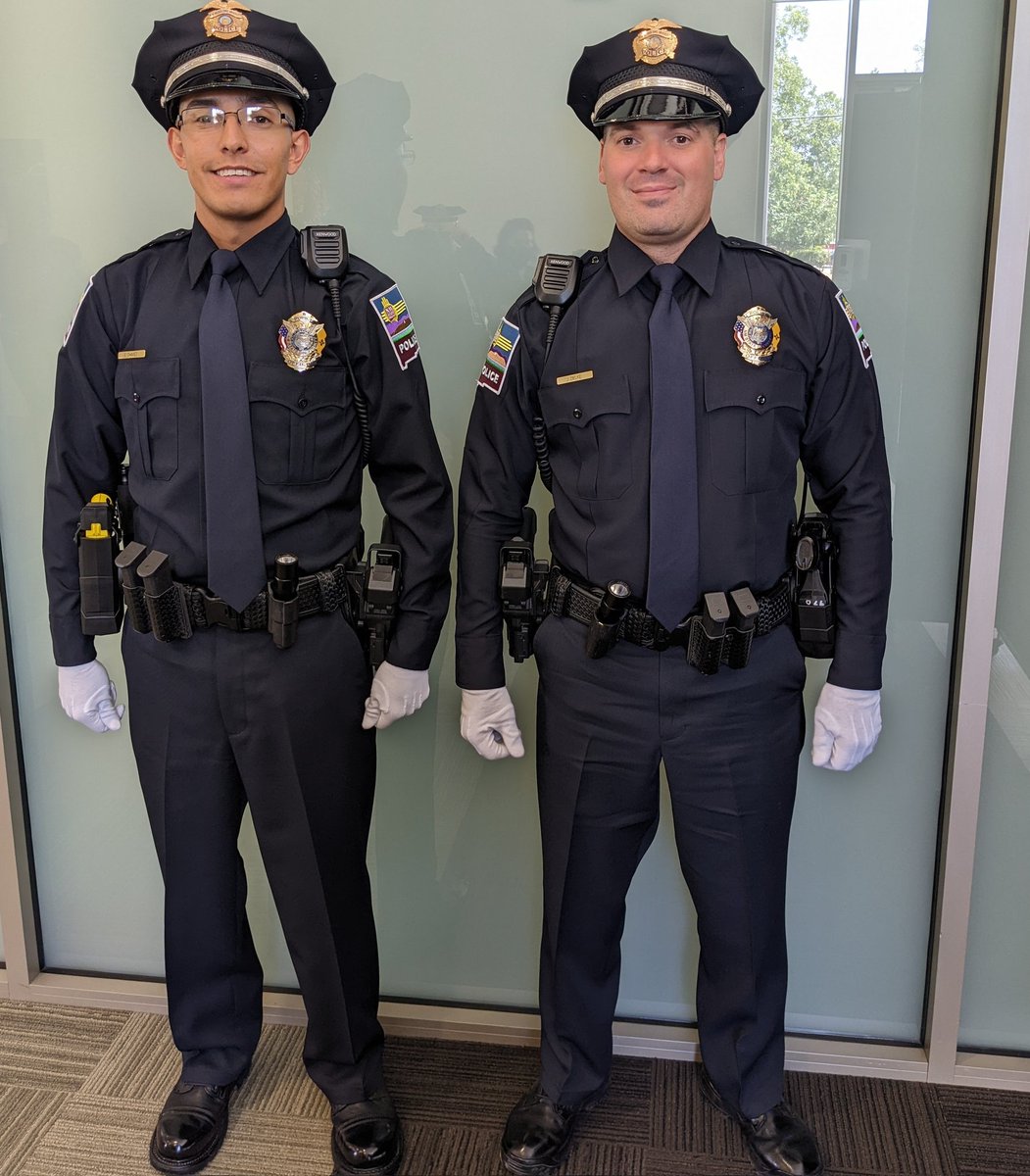 NMSUPolice's tweet photo. Congratulations to Officers Chavez and Zielke in graduating from the police academy today! They worked hard for several months and will serve the NMSU community well! We also want to congratulate all of the other officers with the Las Cruces Police Department who graduated today. https://t.co/urbavdFkT3