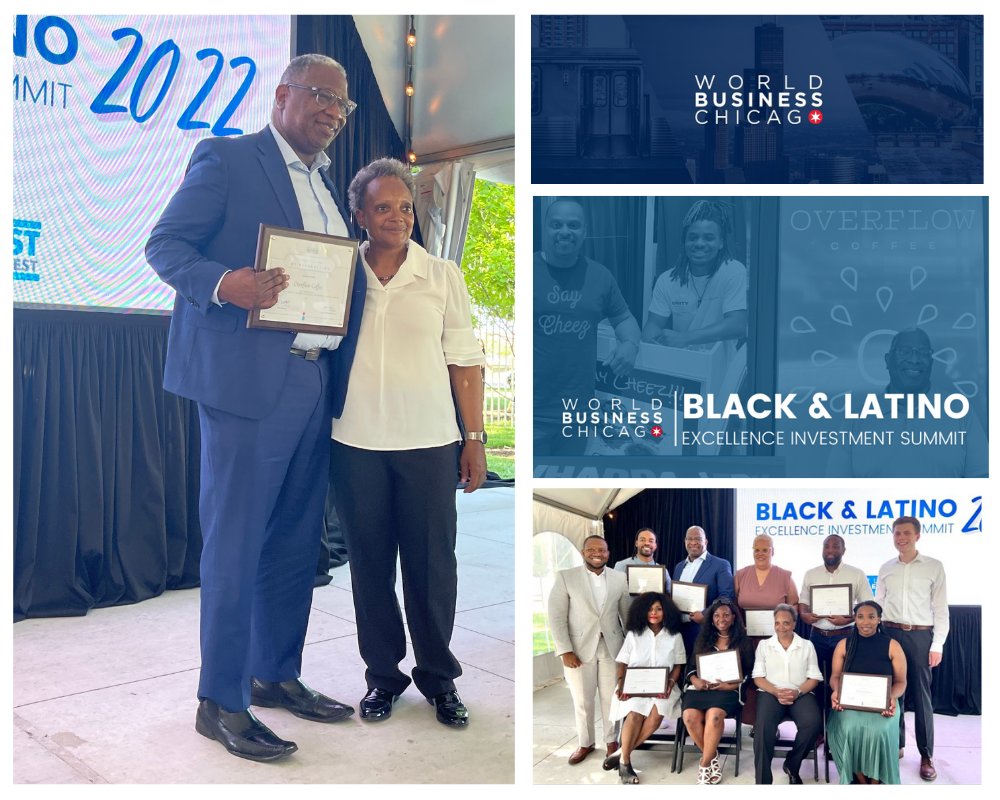 Thanks to @WorldBizChicagoand Mayor Lori Lightfoot <a href="/chicagosmayor/">Mayor Brandon Johnson</a> for awarding Overflow Coffee (powered by <a href="/entrenuity/">Entrenuity, Inc.</a>) as one of the recipients of the Black and Latino Excellence in Innovation Award.