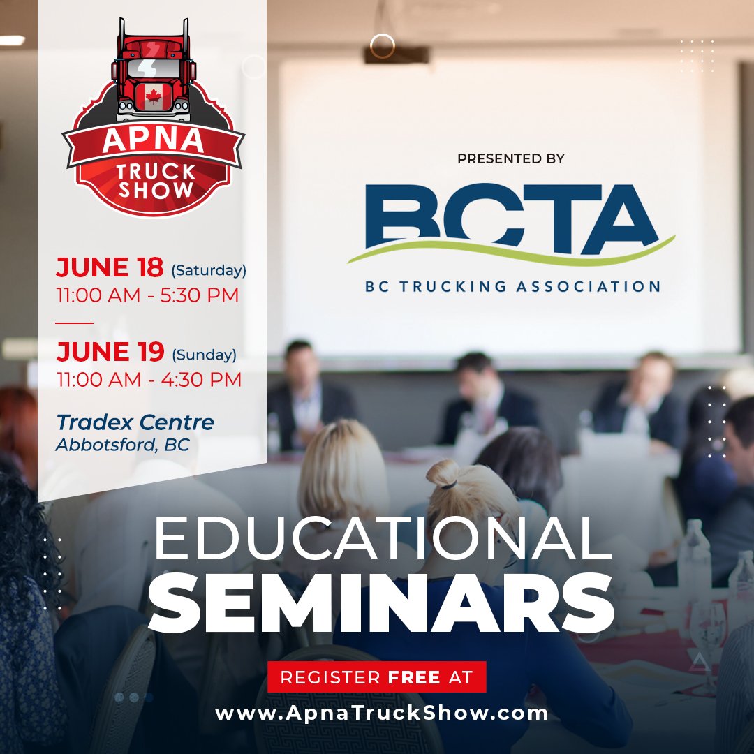 Come and learn about the future of electrification in the trucking industry through series of seminars by Daimler, BC Hydro and FortisBC at APNA Truck Show 2022