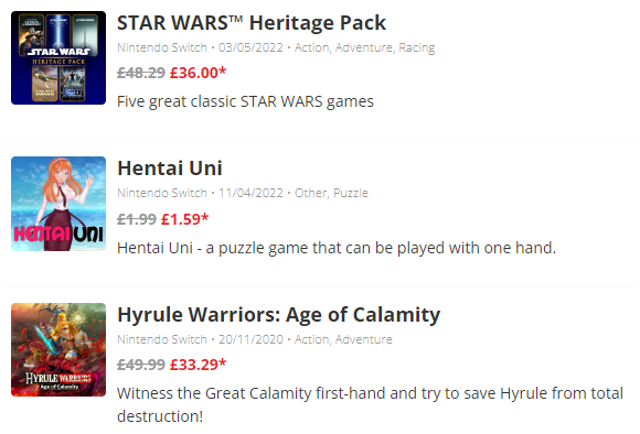 DerekDeagle's tweet photo. Legends foretold #Nintendo would one day host a sale so plebs could afford both food AND entertainment. Scripture was clear that when the time came, complex titles like Star Wars and Hyrule Warriors would be ignored in favour of a more practical one handed session with #HentaiUni https://t.co/Nw5SMa15Y2