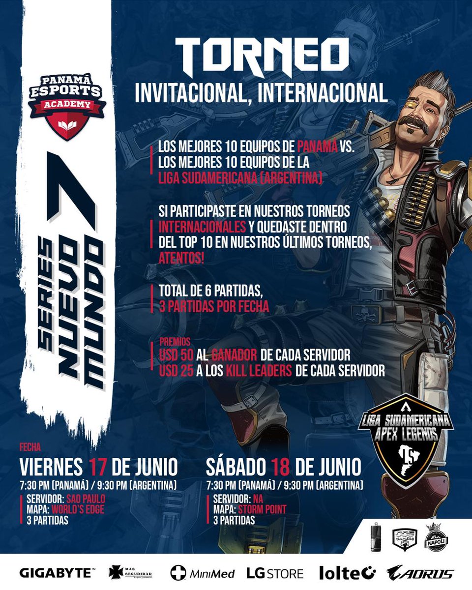 _ELESAL's tweet photo. HOY

SERIES NUEVO MUNDO
Los 10 mejores equipos de LSAL+ 10 mejores equipos de PESA 

Fecha 1.
Servidor SA
WORLDS EDGE 

https://t.co/gF0M2aOUAU

7.30PM PAN/ 9.30PM ARG

LOS ESPERAMOS...
@PlayApexEsports @PlayApex @PlayApexMobile #ApexLegends https://t.co/OdGoMzrvMd