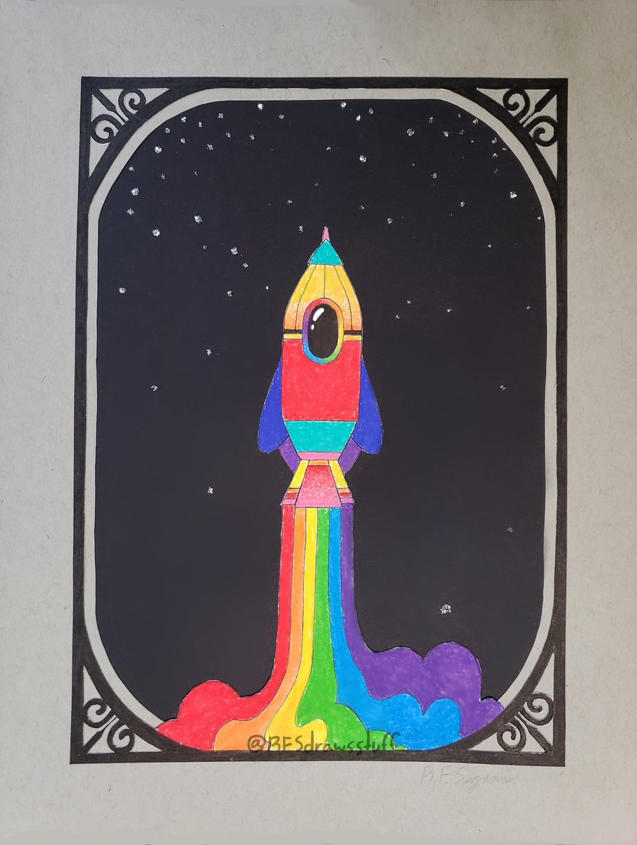 RFSdrawsstuff's tweet photo. The first of two space themed pride month collages. 
10.5"x 8.25"

#collage #coloredpencil #rainbow #rainbowart #prideart #pridemonthart #pride #spaceart #spacedrawing #drawing #art #artwork https://t.co/1JyRtL7ZZv