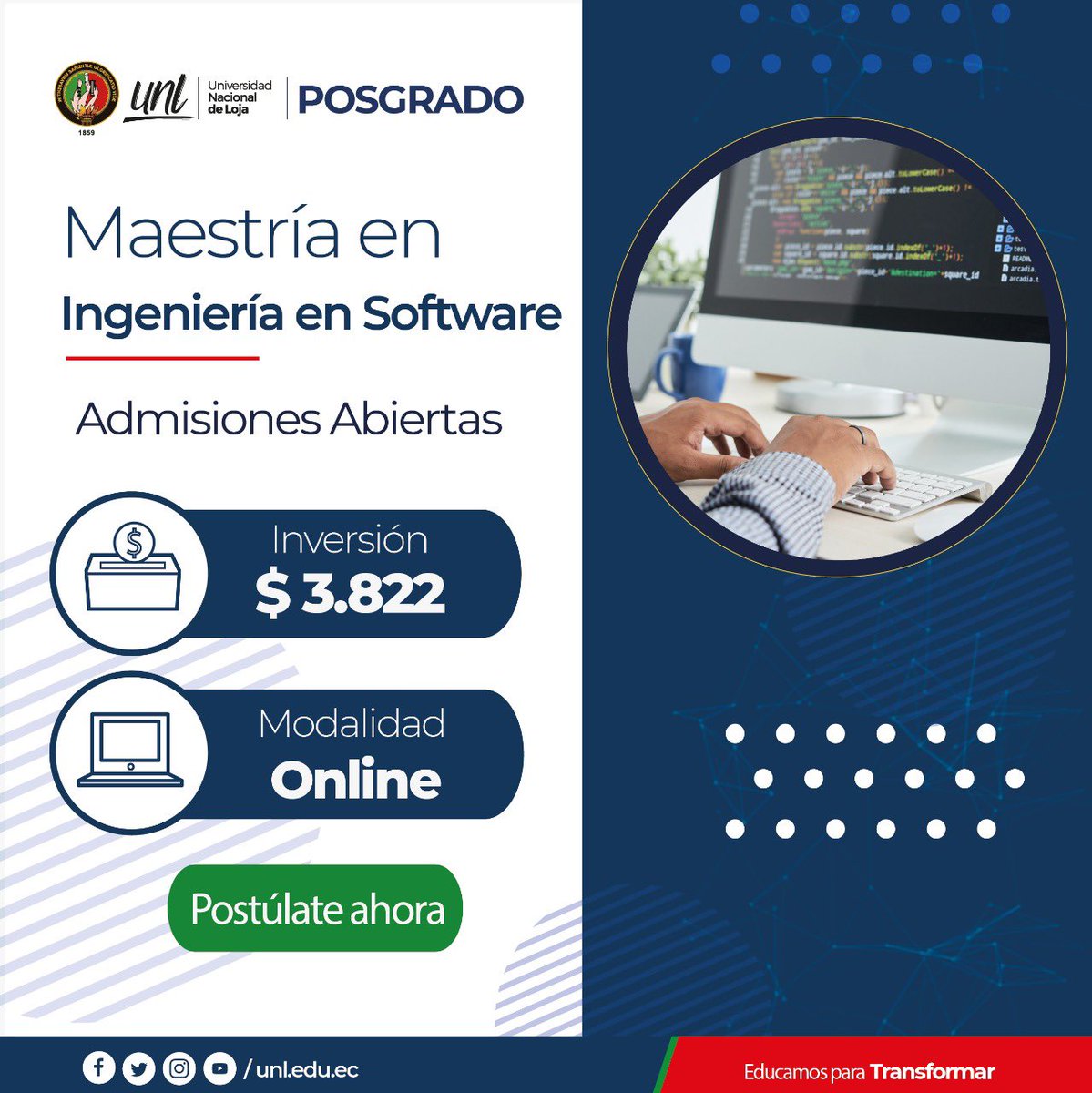 📌La transformación digital requiere de profesionales con talentos extraordinarios, alineados a las necesidades del mundo. Conviértete en líder de sistemas y tecnología empresarial.🌍🙌

👉 Inscríbete aquí: bit.ly/3FTRBb0  

📲Asesor: bit.ly/3wt2CwI