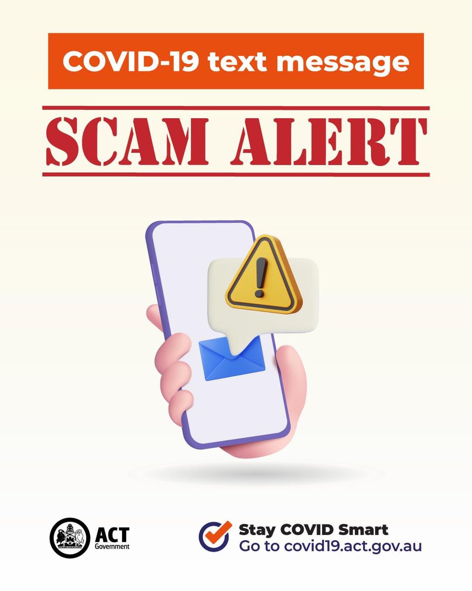 ⚠️ COVID-19 text message scam alert ⚠️ We’ve been made aware of scam text messages claiming to be from the health department. These messages tell people they’re a COVID-19 close contact and need a PCR test. The message ask people to click on a link to book a test. This is a scam.