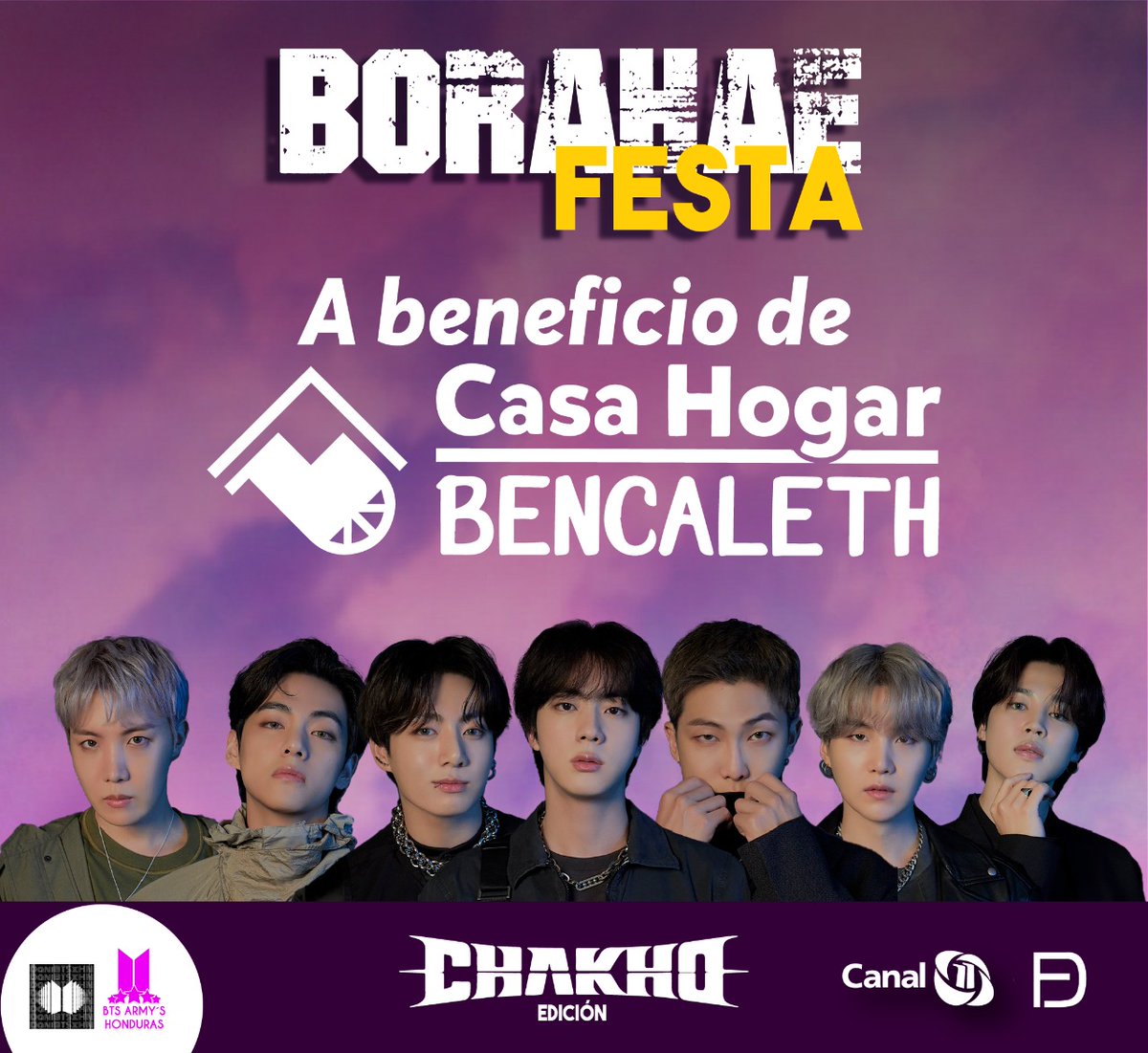 daniBTSxHN's tweet photo. ✨️💜 BORAHAE FESTA TGU 💜✨️
Edición CHAKHO 🐯🦋 

Lo recaudado por el Borahae Festa 'Edición CHAKHO' será donado a Casa Hogar BENCALETH  👨‍👩‍👦‍👦 y a los estudiantes de Nutrición de la UNAH encargados de la alimentación del Hospital San Felipe 🍳🥛

#BorahaeFestaTGU2022
@canal11hn https://t.co/bPJEfYTzBx