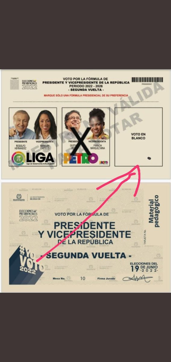 JohaYpunto's tweet photo. Por favor revisen que su tarjetón no tenga ese punto negro que invalida su voto. #PetroYFranciaSonElCambio https://t.co/jLFHV7r1St