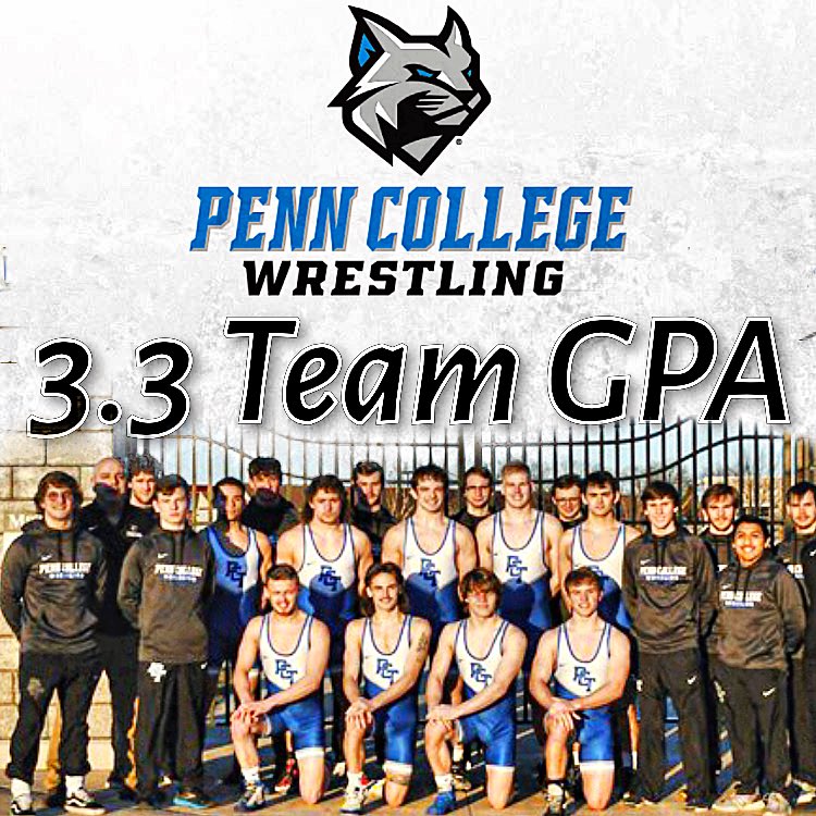 PctWrestling's tweet photo. 3️⃣.3️⃣ Team GPA this spring while balancing some of the most challenging majors that @PennCollege has to offer: 

Construction Management, Welding, Electronic Engineering Technology, HVAC Design Technology, and more.

Doing the 𝙬𝙤𝙧𝙠 on and off the mat - It’s the #WildcatWay! https://t.co/cayfcDCDed