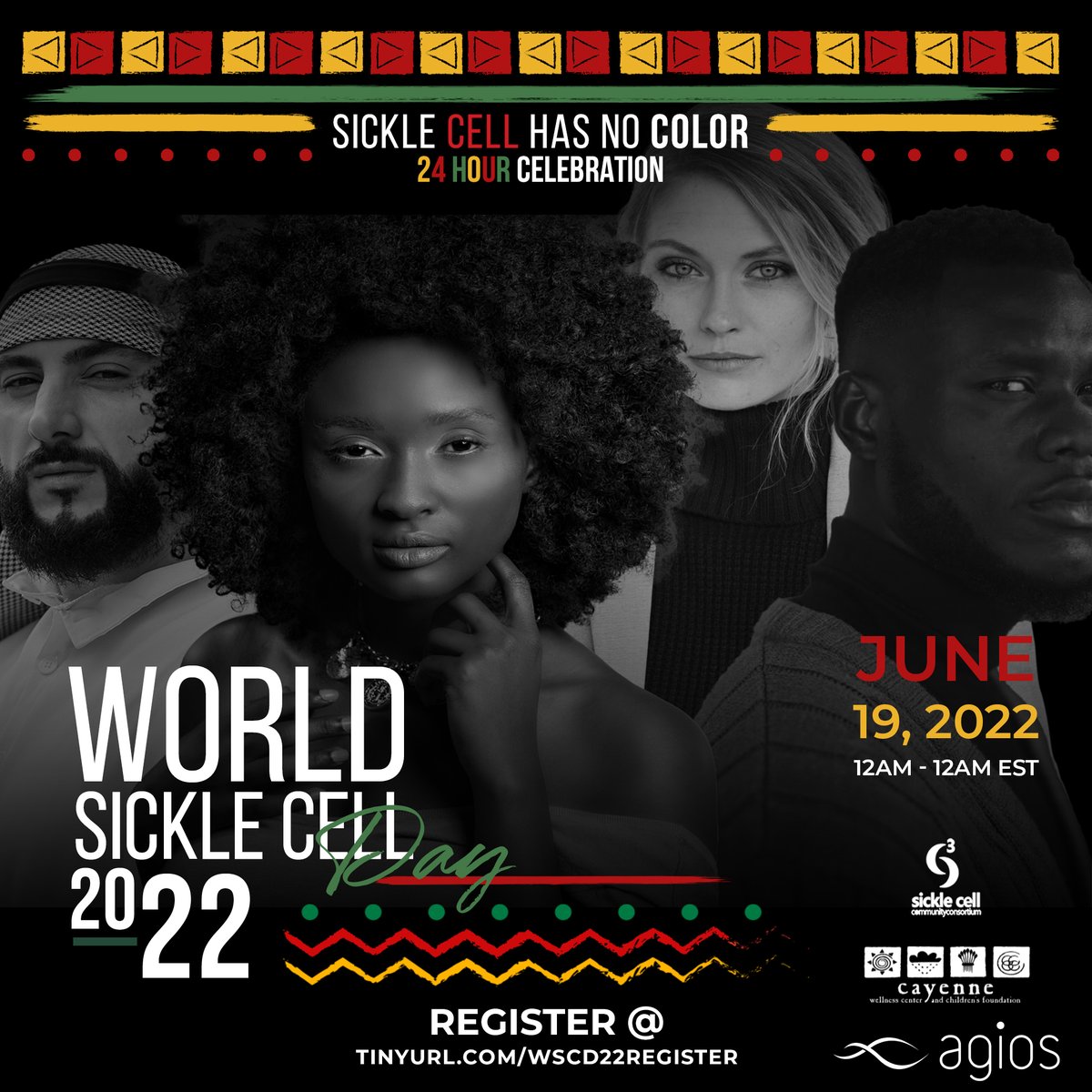 SCCConsortium's tweet photo. Have you registered for the “Sickle Cell Has No Color” 24 Hour World Sickle Cell Day Celebration? If not, click here https://t.co/JeT4kldhbo to do so now. Register for your chance to win prizes, hear from warriors around the world, and celebrate #WorldSickleCellDay with warriors. https://t.co/x5dAZiftuq