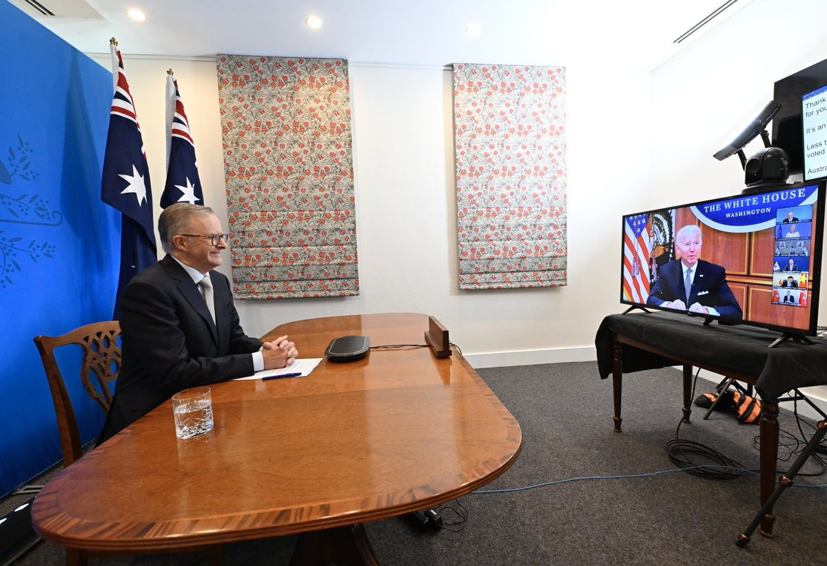 AlboMP's tweet photo. Taking action on climate change will require working together with our friends across the globe. Last night I discussed Australia’s new emissions reduction target with President @JoeBiden and other world leaders at the Major Economies Forum on Energy and Climate. https://t.co/zH0FbN00Oc