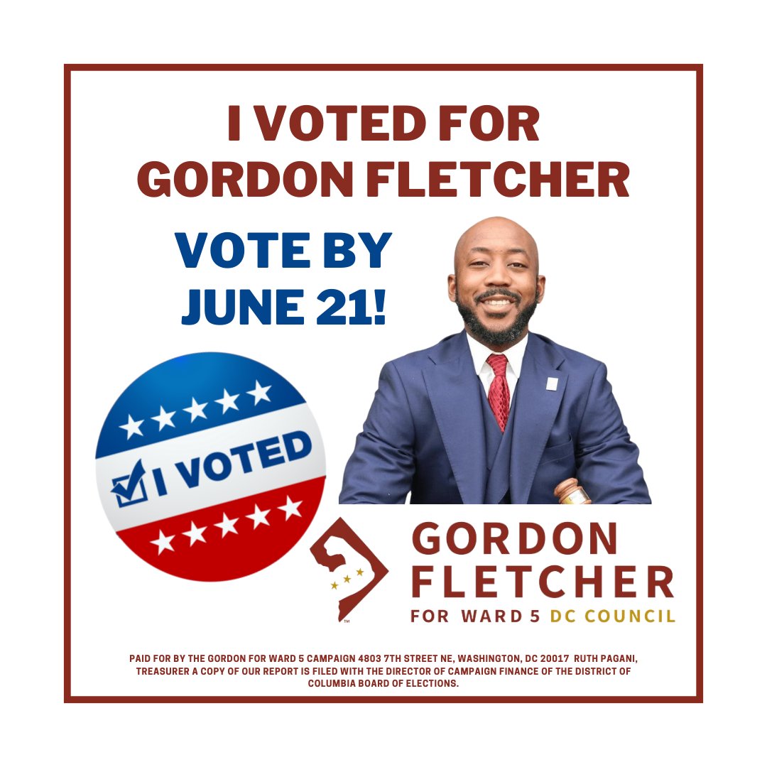GordonForWard5's tweet photo. Have you voted yet? Encourage your #Ward5 neighbors to come out and #Vote! Early voting ends Sunday and Election Day is THIS Tuesday! #GordonForWard5 #DCision22 #VoteGordon https://t.co/Pp2PrkEboc