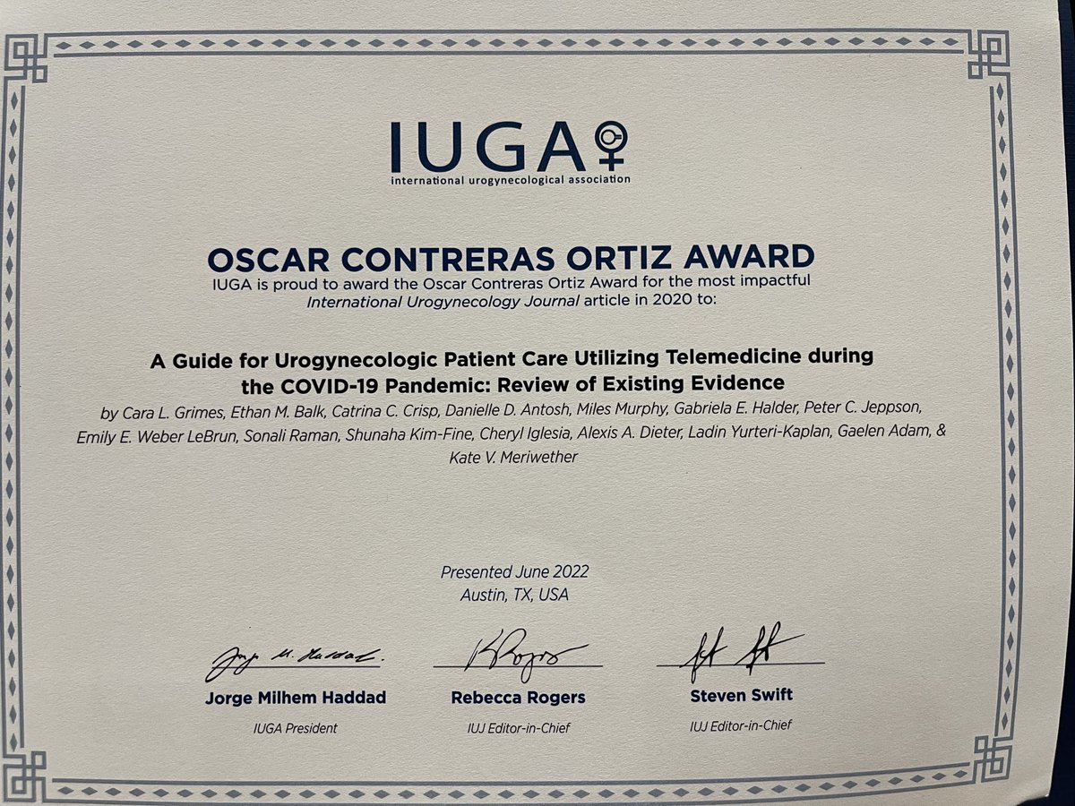 Cheryl Iglesia MD (@cheryliglesia) on Twitter photo What an honor at #AUGSIUGA22 to receive the Oscar Contreras Ortiz Award for most impactful <a href="/IUJ_BlueJournal/">IUJ - International Urogynecology Journal</a> article 2020 <a href="/DrCaraGrimes/">Cara Grimes</a> <a href="/AntoshDD/">Danielle Antosh</a> <a href="/KateMeriwether1/">Kate Meriwether</a> <a href="/alexisdieter/">alexis dieter</a> <a href="/DrCatrinaCrisp1/">Dr Catrina Crisp MD, MSc</a> <a href="/UFUroGyn/">Emily Weber LeBrun, MD, MS</a> <a href="/GabyHalder/">Gabriela Halder</a> What an honor at #AUGSIUGA22 to receive the Oscar Contreras Ortiz Award for most impactful <a href="/IUJ_BlueJournal/">IUJ - International Urogynecology Journal</a> article 2020 <a href="/DrCaraGrimes/">Cara Grimes</a> <a href="/AntoshDD/">Danielle Antosh</a> <a href="/KateMeriwether1/">Kate Meriwether</a> <a href="/alexisdieter/">alexis dieter</a> <a href="/DrCatrinaCrisp1/">Dr Catrina Crisp MD, MSc</a> <a href="/UFUroGyn/">Emily Weber LeBrun, MD, MS</a> <a href="/GabyHalder/">Gabriela Halder</a>