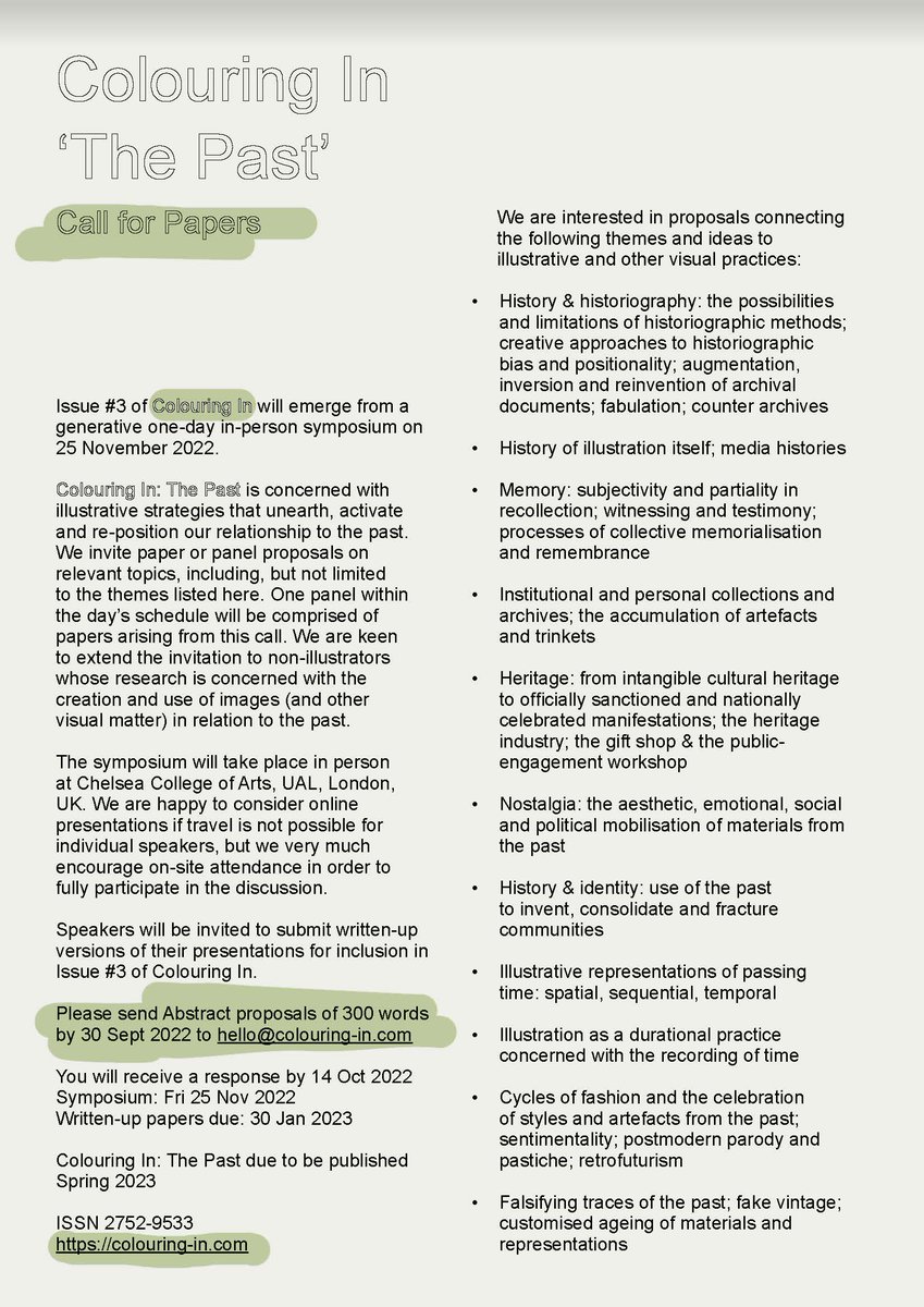 CFP for Colouring In: THE PAST. Project info here: colouring-in.com