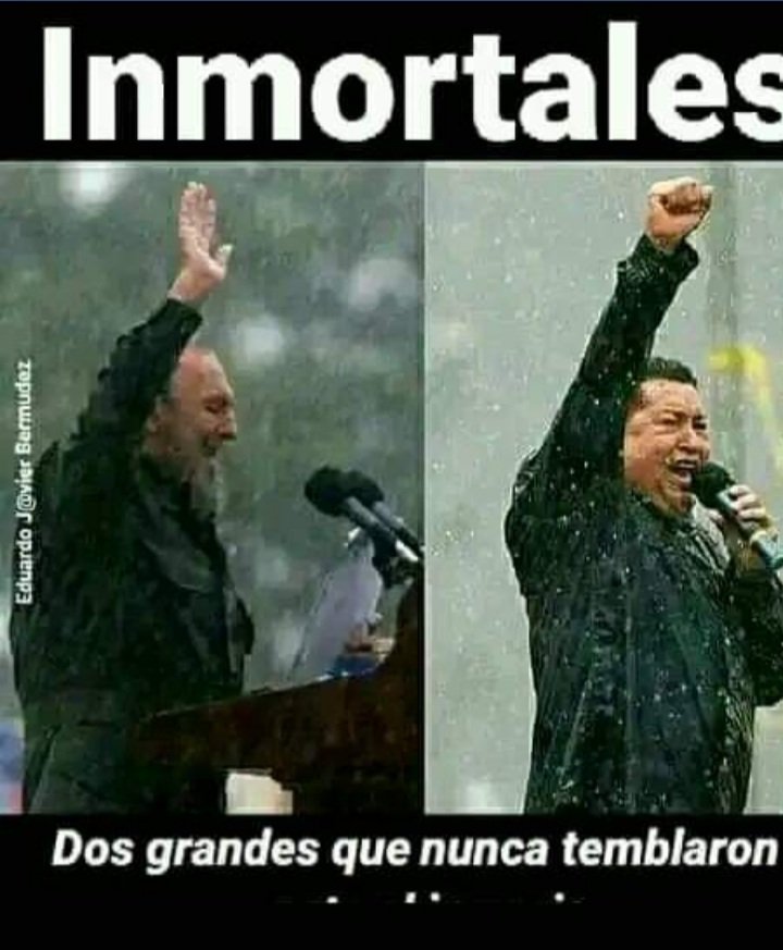 Tuvimos la dicha de ver actuar y conducirnos a esos dos hombres inmensos en palabras y en acción 
El legado de ellos es inmortal 
Siguen conduciendo la revolución de cada uno de sus países y la revolución Latinoamericana 
#CubaPorLaPaz 
#Venezuela